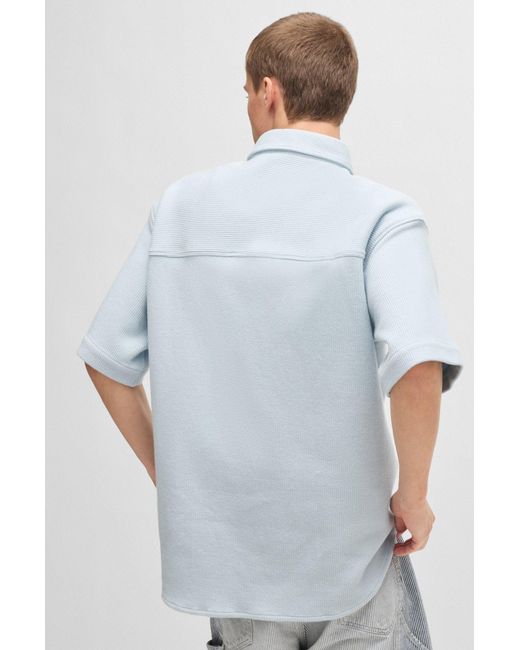 HUGO Kurzarm-Hemd Aus Baumwoll-Mix Mit Waffelstruktur in Blue für Herren