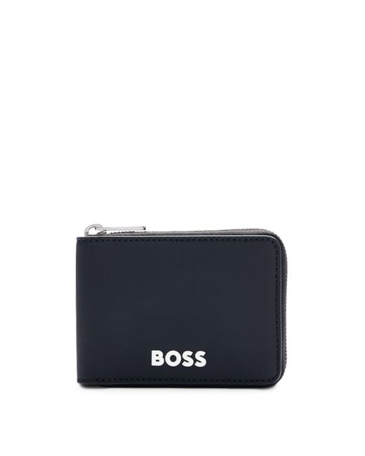 Boss Blue Faux-leather Ziparound Wallet With Contrast Logo for men