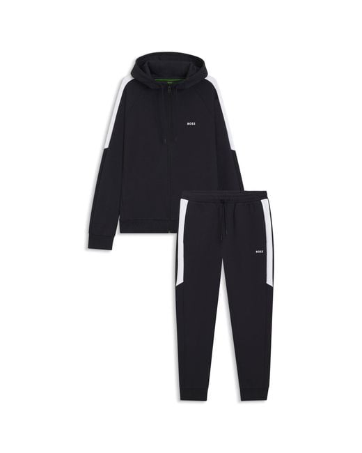 Boss Black Stretch-Cotton Tracksuit Set With Contrast Inserts for men