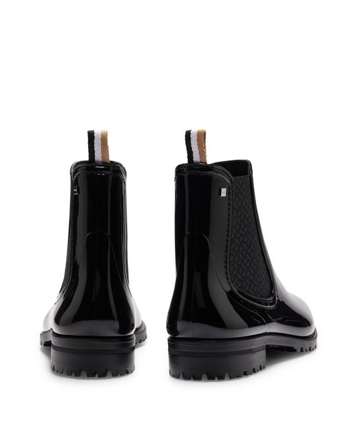 Boss Black Glossy Chelsea-style Rain Boots With Branded Trim