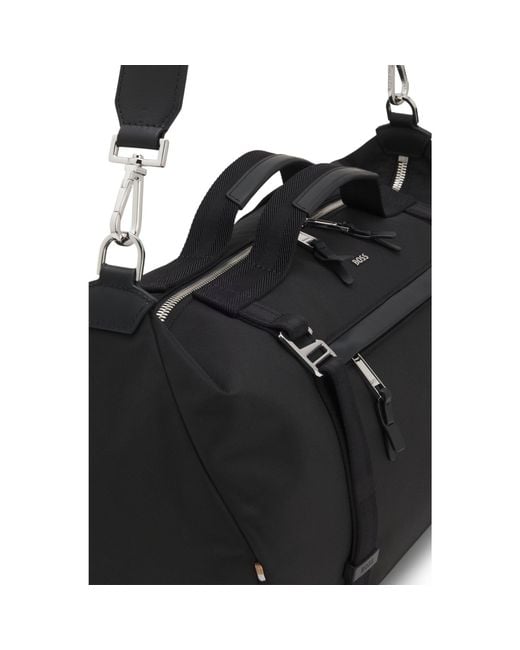 Boss Black Holdall Bag With Metal Logo And Front Pocket for men