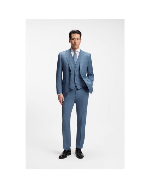 Boss Blue Three-Piece Regular-Fit Suit for men