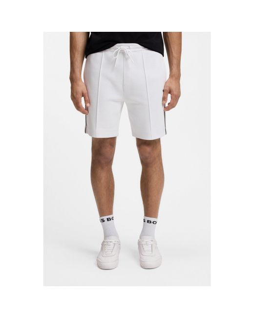 Boss White Cotton-Blend Shorts With Piped Trims for men