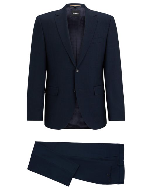 Boss Fein gemusterter Regular-Fit Anzug aus Stretch-Gewebe in Blue für Herren