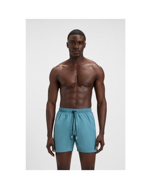 Boss Blue Swim Shorts With Signature Stripe And Logo for men