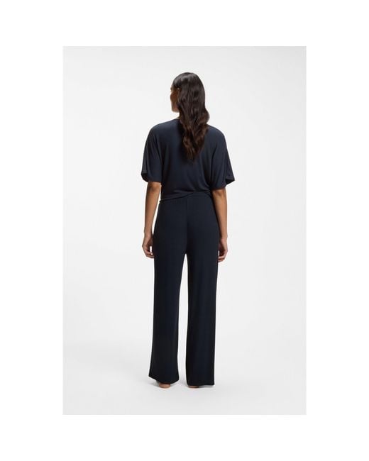 Boss Blue Ribbed-Jersey Pyjama Bottoms With Double B Monogram