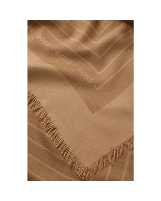 Boss Natural Voile Scarf With Logo Print