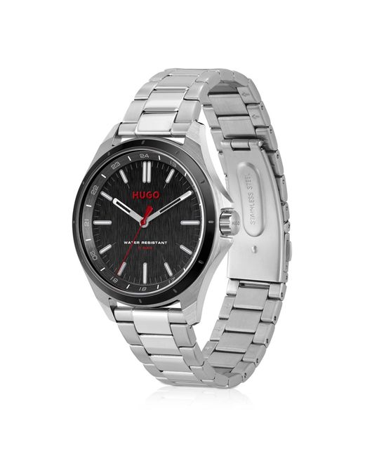 HUGO Black-dial Watch With Stainless-steel Link Bracelet Men's Watches for men