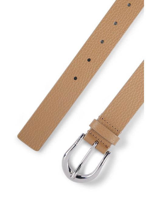 Boss Natural Italian-leather Belt With Polished Silver Hardware