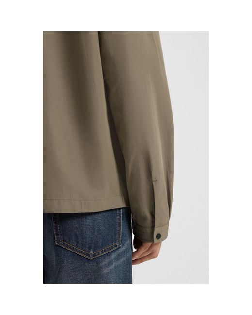 HUGO Brown Zip-Up Cotton-Blend Canvas Overshirt With Logo Label for men