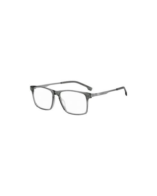 Boss Gray Acetate Optical Frames With Temple Stripe for men