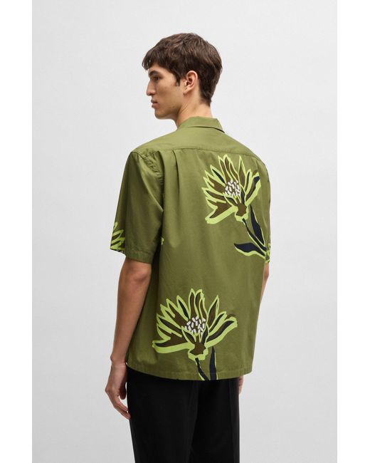 Boss Relaxed-Fit Overhemd Van Italiaanse Katoen Met Bloemenprint in het Green voor heren