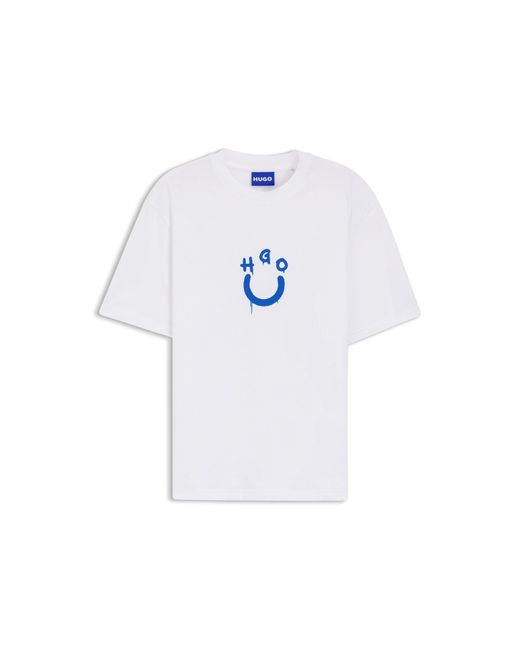 HUGO White Cotton-Jersey T-Shirt With Happy Logo for men