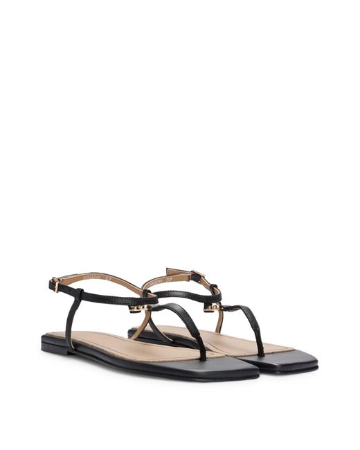 Boss Black Leather Sandals With Toe-post Detail