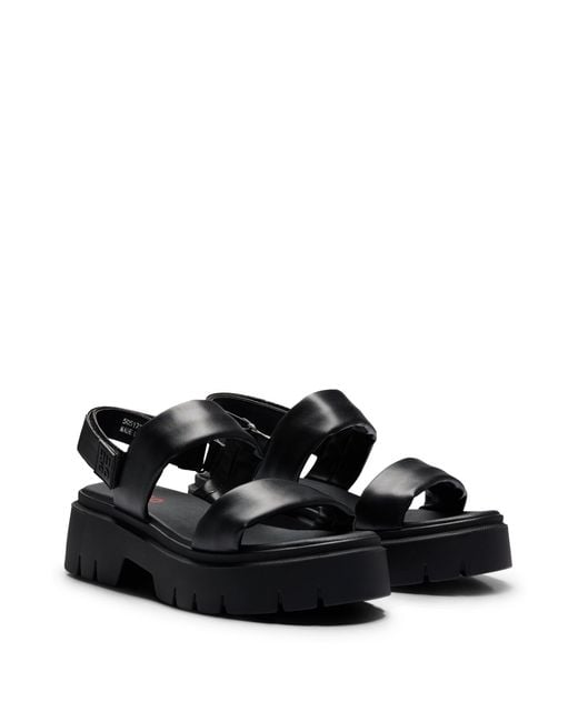 HUGO Black Nappa-leather Sandals With Padded Upper Straps