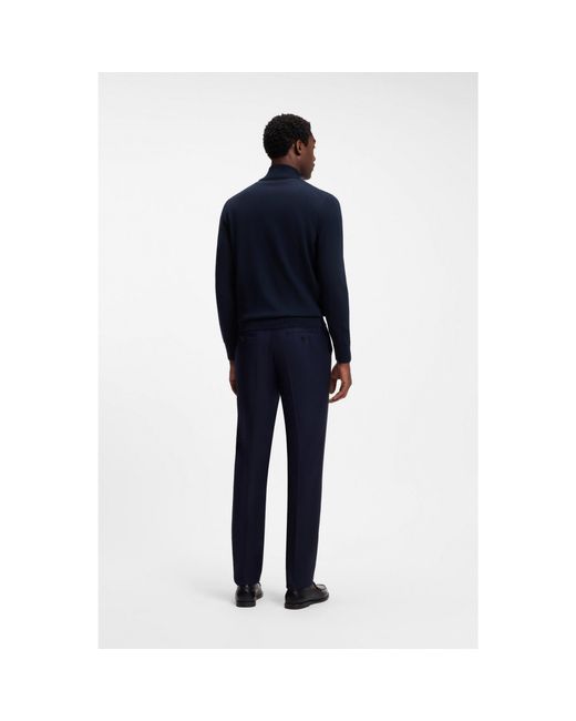 Boss Blue Merino-Wool Sweater With Zip Neck for men