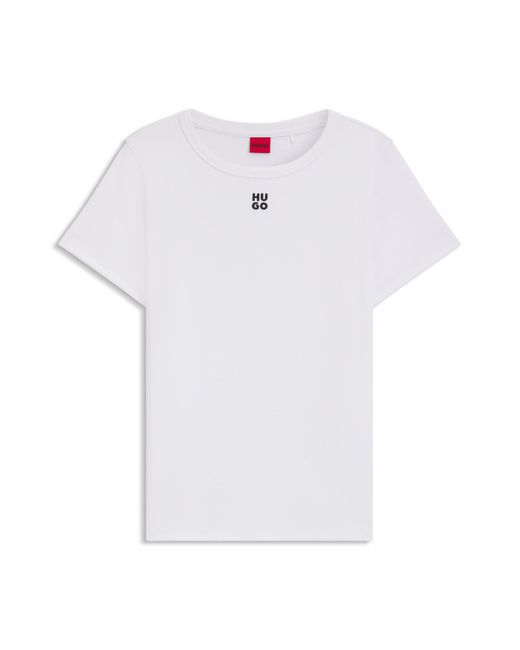 T-shirt en coton mélangé à logo revisité brodé HUGO en coloris White