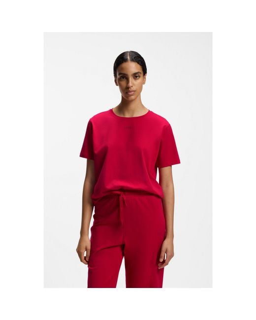 Boss Red Stretch-Cotton Pyjama T-Shirt With Logo Print