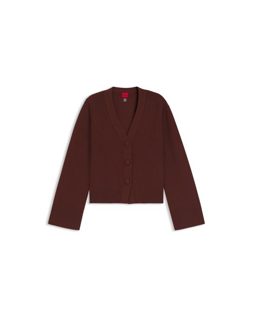 HUGO Red Wool-Blend Cardigan With Logo Rivet