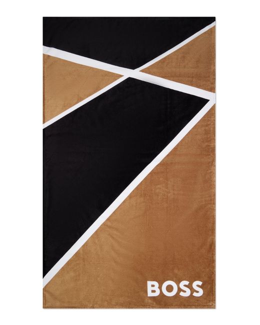 Boss Multicolor Cotton-velvet Beach Towel With Colour-blocking And Branding