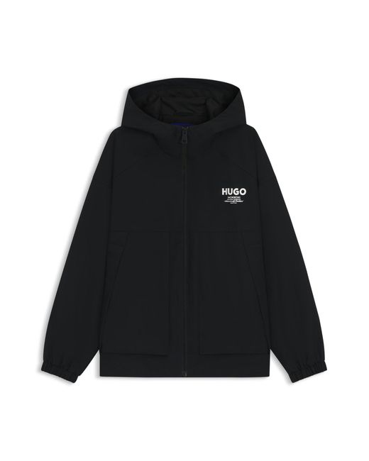 HUGO Wasserabweisende Jacke Mit Kapuze Und Logo-Print in Black für Herren