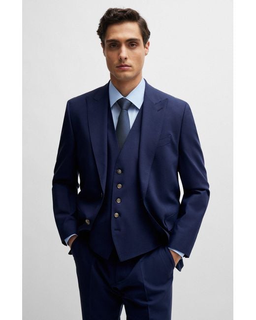 Boss Blue Regular-fit Suit In Crease-resistant Stretch Wool for men