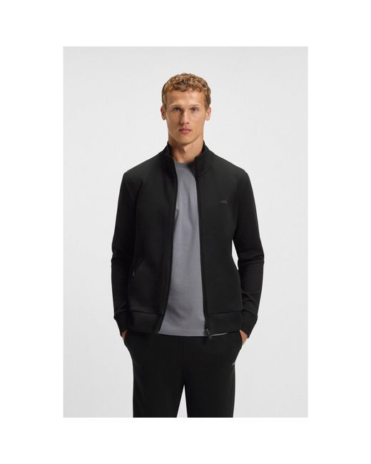 Boss Black Stretch-Cotton Zip-Up Sweatshirt With Logo Print for men