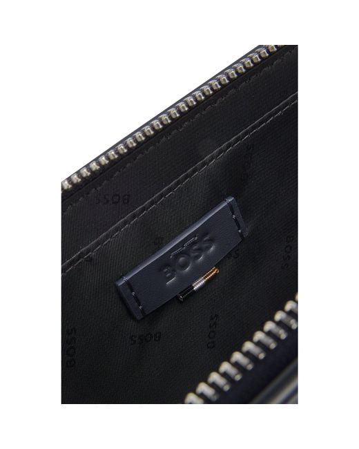 Boss Black Italian Leather Crossbody Bag With Hardware for men