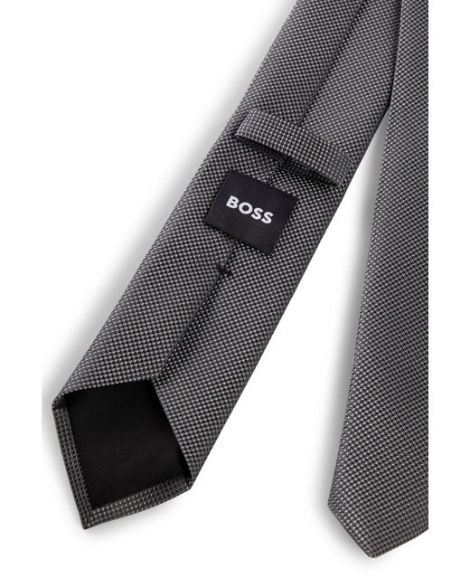 Boss Gray Silk-blend Tie With Micro-patterned Jacquard for men