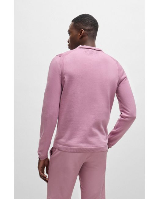 Pull Regular en coton mélangé avec logo imprimé Boss pour homme en coloris Pink