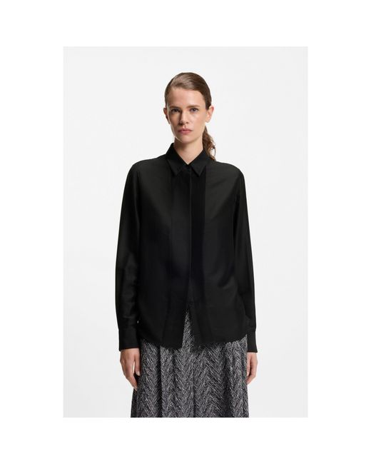 Boss Black Regular-Fit Tuxedo-Inspired Blouse With Pintuck Pleats