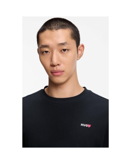 HUGO Black Cotton-Blend Sweatshirt With Heart Logo for men
