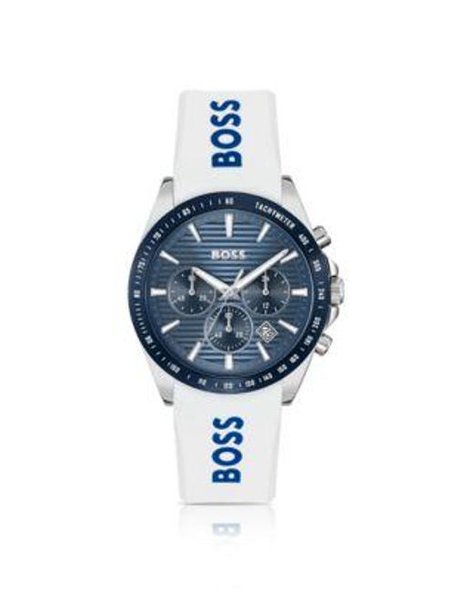Strike Montre Chronographe À Cadran Rainuré Et Bracelet Logoté En Silicone Boss pour homme en coloris Blue