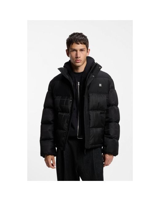 HUGO Black Water-Repellent Puffer Jacket for men