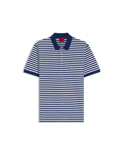 HUGO Blue Cotton-Piqué Polo Shirt With Horizontal Stripe for men