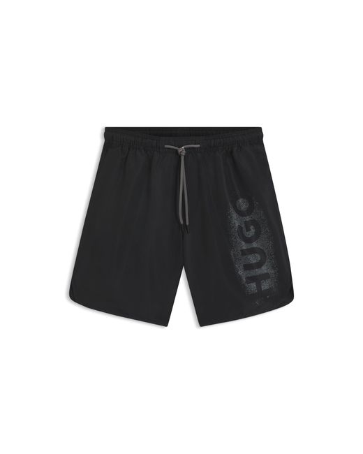 HUGO Black Quick-Dry Swim Shorts With Spray-Effect Logo for men