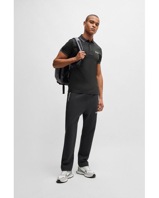 Boss Black Interlock-cotton Slim-fit Polo Shirt With Mesh Logo for men