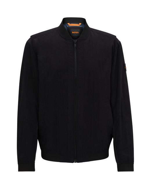Boss Black Water-repellent Jacket In Cotton-effect Crinkle Fabric for men