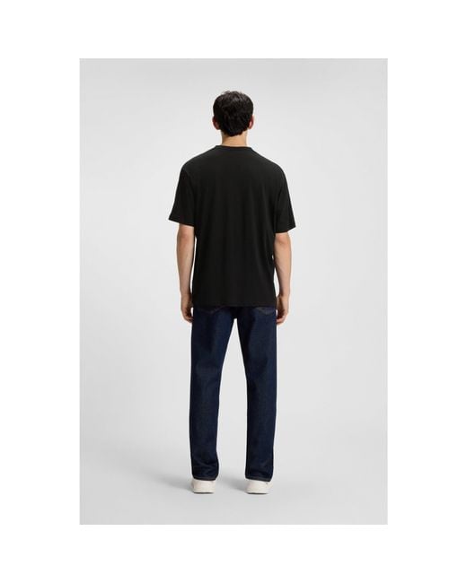 HUGO Blue Cotton-Jersey T-Shirt With Logo Print for men