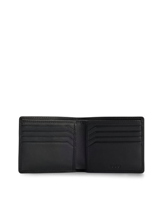 HUGO Leren Billfold-portemonnee Met Dubbel Logo in het Black voor heren