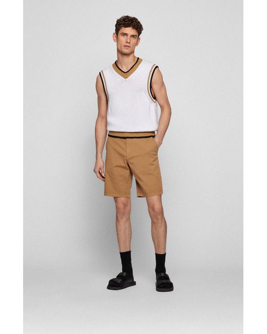 BOSS by HUGO BOSS Slim-fit Shorts In Stretch-cotton Twill in Light be for Men Natural Mens Shorts BOSS by HUGO BOSS Shorts 