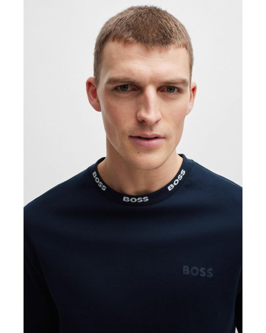 Pyjama en coton interlock avec taille logotée Boss pour homme en coloris Blue