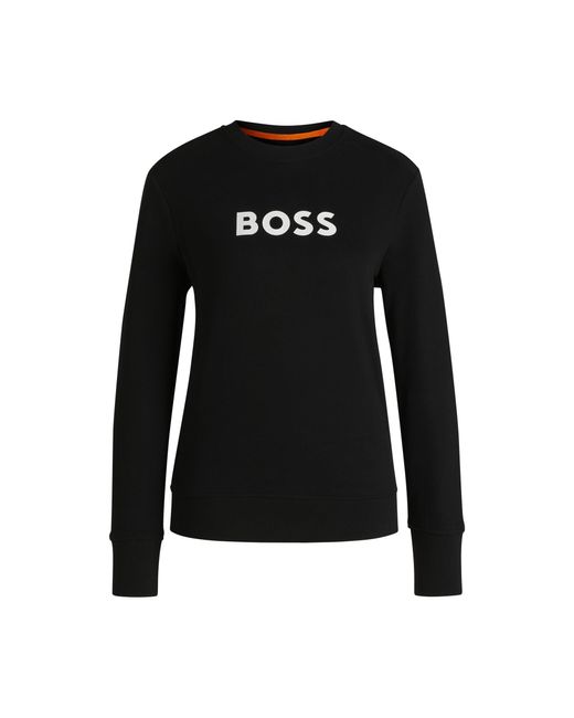 Boss Black Cotton-Terry Sweatshirt With Contrast Logo