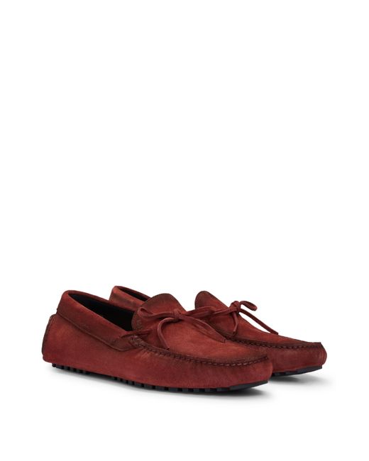 Boss Red Suede Moccasins With Buckled Upper Strap for men