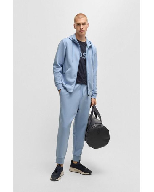 Boss Hoodie Van Stretchkatoen Met Rits En Logoprint in het Blue voor heren