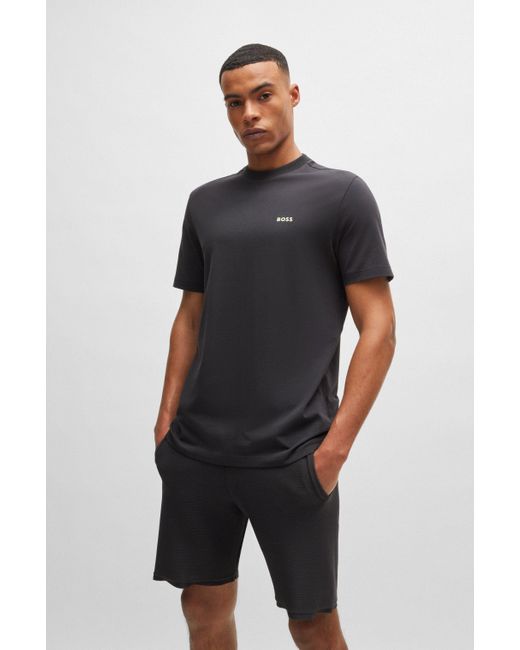 Boss Regular-fit T-shirt Van Stretchkatoen Met Contrasterend Logo in het Black voor heren