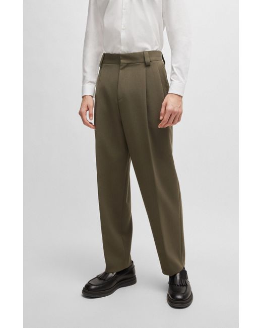 HUGO Flat Front-pantalon Van Gestructureerd Hoogwaardig Stretchmateriaal in het Green voor heren