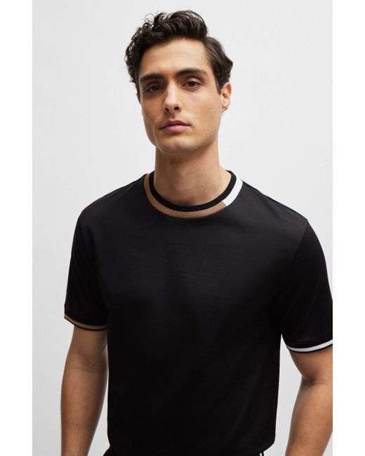 Boss T-shirt Van Gemerceriseerde Katoen Met Kenmerkende Streepdetails in het Black voor heren