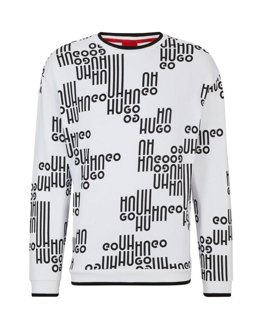HUGO White Cotton-terry Relaxed-fit Sweatshirt With Logo Print for men