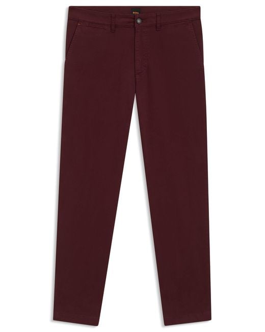 Boss Regular-Fit Chino Aus Elastischem Baumwoll-Satin in Red für Herren